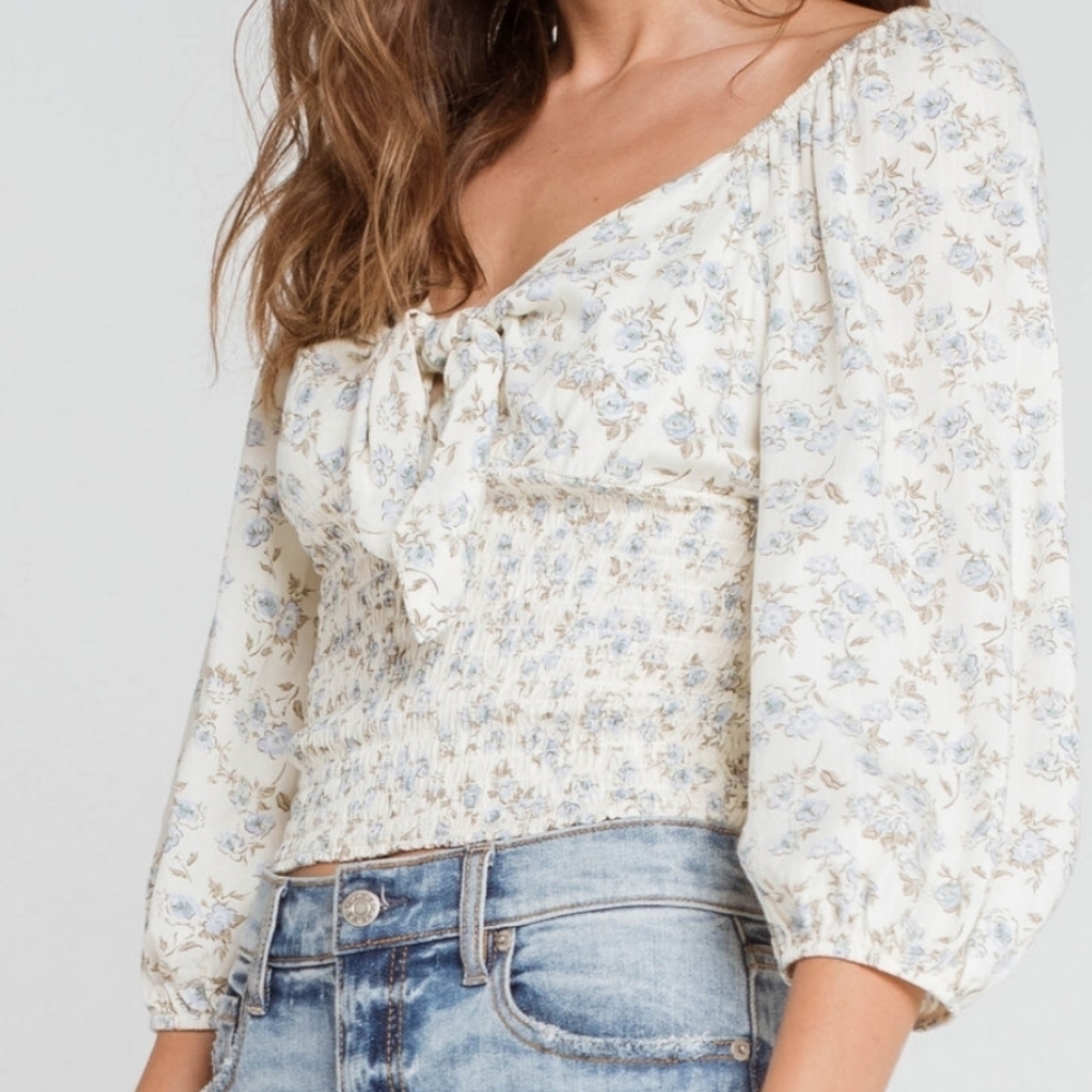 WEST OF MELROSE Flower smocked top L